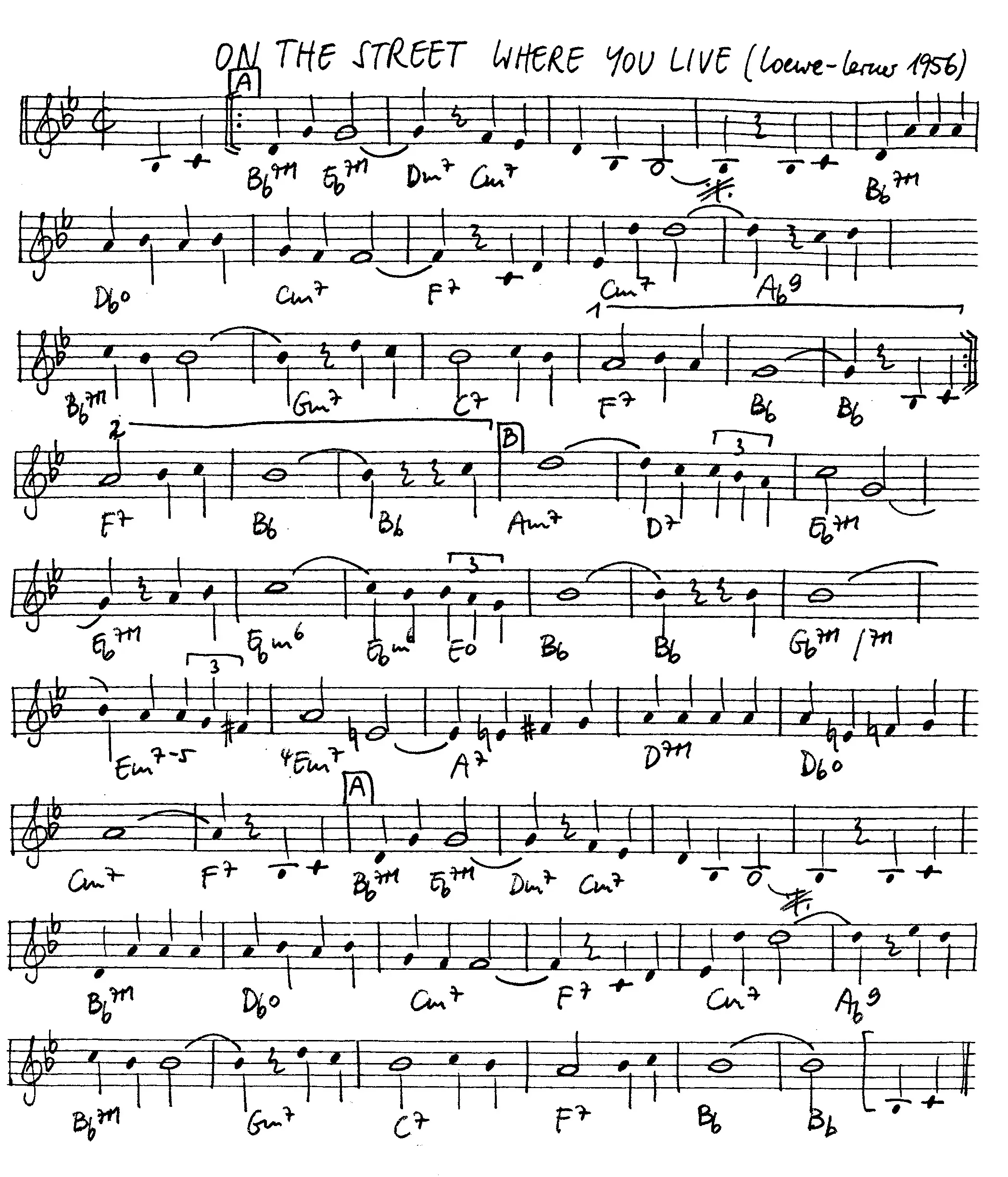 on the street where you live free jazz leadsheet - Courtesy of the Jungle Jazz Band